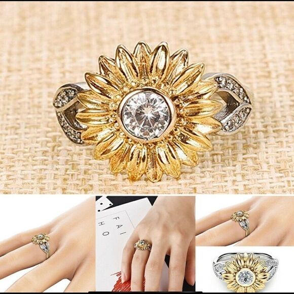 white & gold sunflower ring - Picture 5 of 6